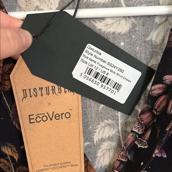 Disturbia FoxGlove Black and Purple Floral Midi Shirt Dress Belted Size 8 NWT - Picture 4 of 5